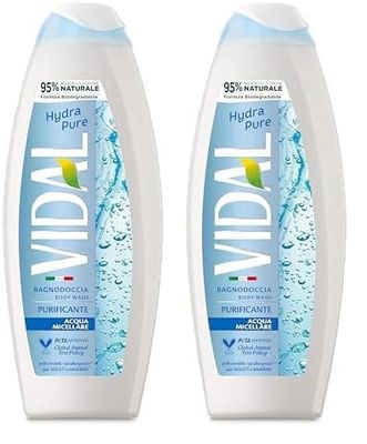 Vidal - Bagnoschiuma Hydra Pure, Formula Purificante arricchita con Acqua Micellare, Dermatologicamente Testato, 600ml (Confezione da 2)