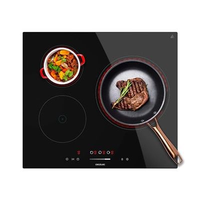 Cecotec Placa Vitrocerámica 3 Zonas Bolero Squad V 3100, 5700W, Control Táctil, 9 Niveles, Triple Anillo, Temporizador Individualizado, Indicador Calor Residual, Bloqueo Seguridad para Niños