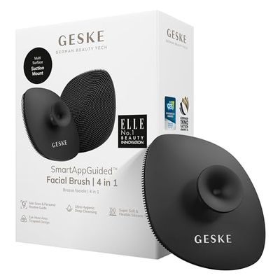 GESKE SmartAppGuided™ Facial Brush | 4 in 1 | professional facial cleansing brush with handle | skin cleansing soft silicone facial brush | routine skincare | gentle cleansing | facial cleanser