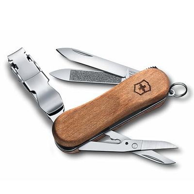 Victorinox Taschenmesser Holz Nagelknipser 580 (6 Funktionen, Klinge, Nagelfeile, Nagelknipser, Schere, Ring)