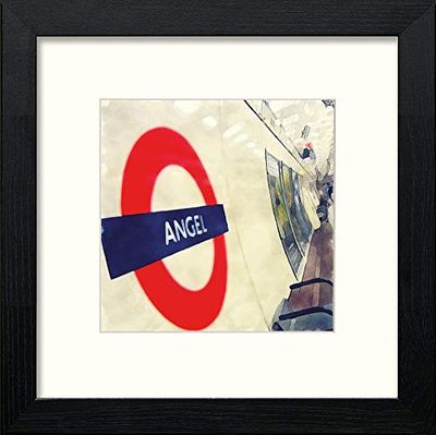 Lumartos, London Underground Angels Contemporary Home Decor Wall Art Watercolour Print, Black Wood Frame, 14 x 14 Inches