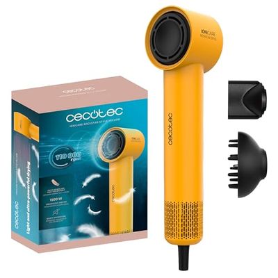 Cecotec Sèche-cheveux BLDC IoniCare RockStar Style Yellow. Sèche-cheveux compact et léger avec moteur brushless de 1500W et 110000 rpm.