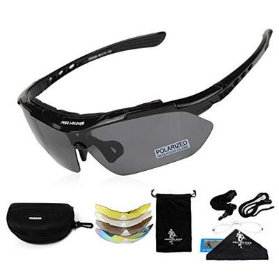 FREE SOLDIER Lunettes Homme de Cyclisme Lunettes anti-UV400 Tactiques Militaires 5 en 1 Lunette Peche pour VTT Airsoft Course à Pied, Conduite, Sports de Plein air(Noir)