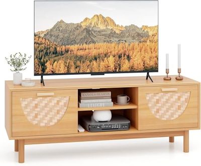 FANTASK Tv-kast voor de woonkamer, tv-lowboard met 2 laden en open vakken, tv-kast voor tv's tot 55 inch