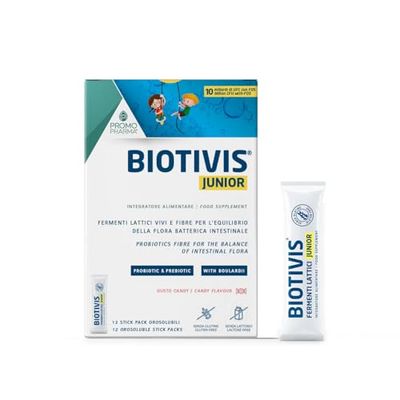 Biotivis Junior Orosolubili - Integratore alimentare per i più piccoli, con 10 miliardi di probiotici, arricchito con FOS e vitamine del gruppo B - 12 stick pack orosolubili da 1,3 g