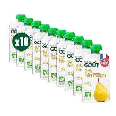 GOOD GOÛT - Gourdes Poire Williams - Purée Bébé - Dès 4 Mois - 99,9% Poire Williams - Sans Sucres Ajoutés - Fabriqué En France - 10x120g