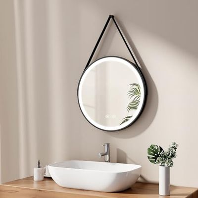 EMKE Specchio con illuminazione, 50 cm, rotondo con anti appannamento, luce bianca fredda dimmerabile, funzione di memoria, touch, spegnimento automatico, risparmio energetico