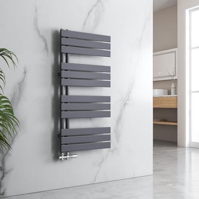 EMKE Radiador de baño plano, 1320 x 500 mm, color antracita, calentador de toallas para cuarto de baño, toallero de toalla, conexión lateral para agua, 661 W