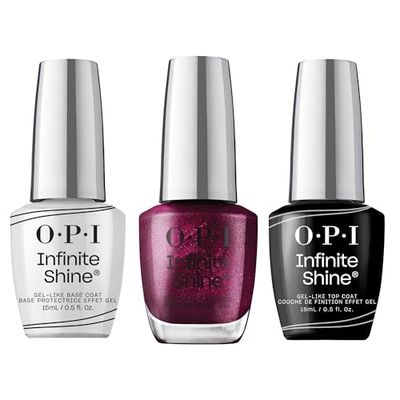 OPI Infinite Shine Long-wear Nail Polish, Gel-Like Nail Varnish with no UV lamp needed, 3-Step System for up to 11 days of vibrant colour, Base Coat & Nail Polish & Top Coat, Vamp Champ, 3x 15ml