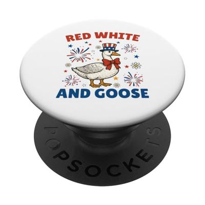 Red White And Goose Funny 4th of July Cute American Goose PopSockets Adhesive PopGrip