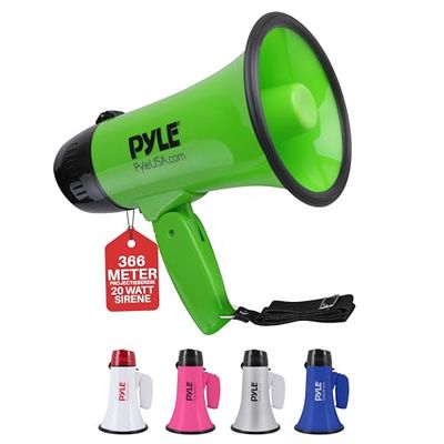 Pyle Megafoon- Toeter met Sirene – Luidsprekerhoorn- Draagbare Luidspreker-Werkt op Batterijen - 20 Watt – Microfoon- PA-Geluid - Opvouwbare Handgreep voor Cheerleading en Politiegebruik - Groen