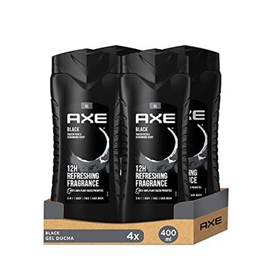 Axe Gel de Ducha y Champú para Hombre Black 3en1 400ml - Pack de 4