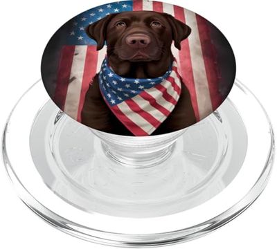 American Chocolate Labrador Bandera Americana 4 de Julio Perro PopSockets PopGrip para MagSafe