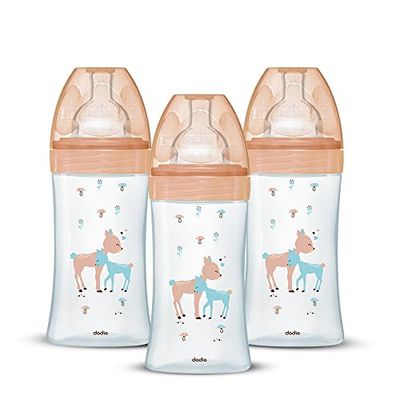 Dodie 3 x anti-kolik sensation+ glasflaskor, 270 ml, 0 – 6 månader, platt sugkopp, flöde 2