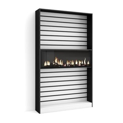 SKRAUT Home | Étagère Bibliothèque | Étagère de Rangement | 110x186x25cm | Salon Salle à Manger Bureau | Cheminée électrique | Style Moderne | Blanc et Noir