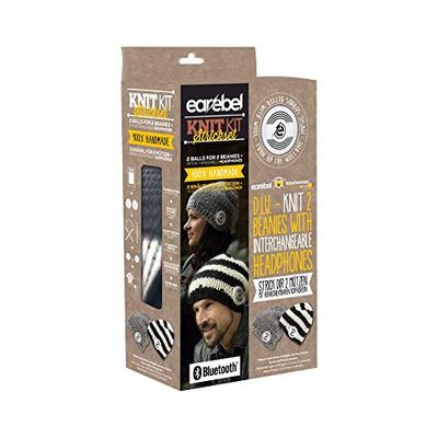 Schachenmayr Earebel Feat KnitKit 9824407-00001 Kit de Tricot pour 2 Bonnets avec écouteurs Bluetooth Amovibles Gris Clair