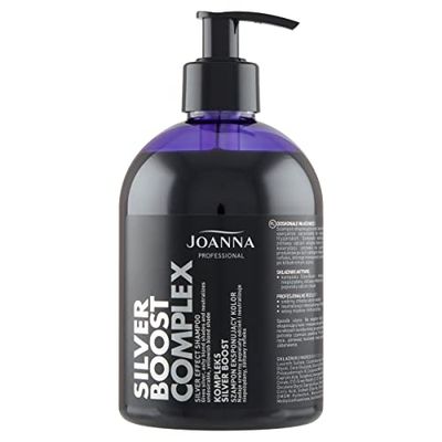 JOANNA Professional Silver Boost Shampooing complexe – Shampooing intensifiant la couleur – Neutralisation des tons jaunes – Réflexes frais argentés – 500 g
