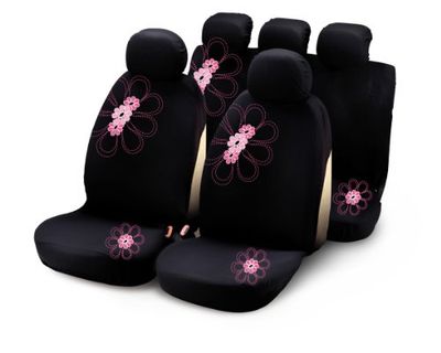 Bottari SpA 29016 Housses de siège pour Voiture Motif Printemps Fleur Noir/Rose (Ensemble de 9 Housses)