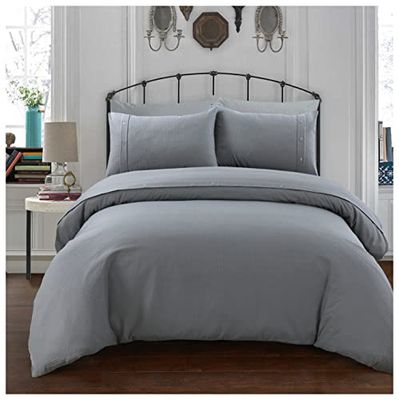 Sleepdown Waffle Grey Conjunto de cama com design tipo "gofre", algodão, cinzento, casamento