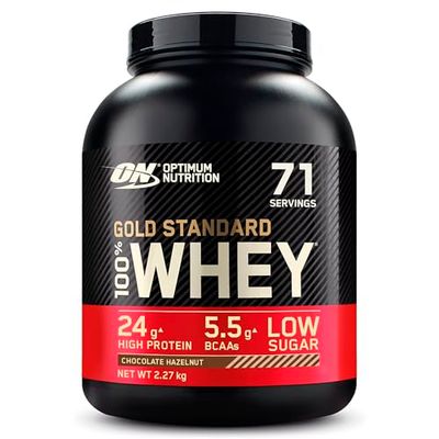 Optimum Nutrition Gold Standard Whey Muscle Building and Recovery Protein Powder With Naturally Occurring Glutamine and Amino Acids, Chocolate Hazelnut, 71 Servings, 2.27kg, Packaging May Vary