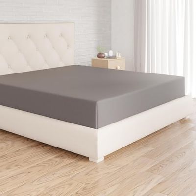 Amazon Basics Lençol de baixo ajustável, 180 x 200 cm, 100% algodão, cinzento-escuro