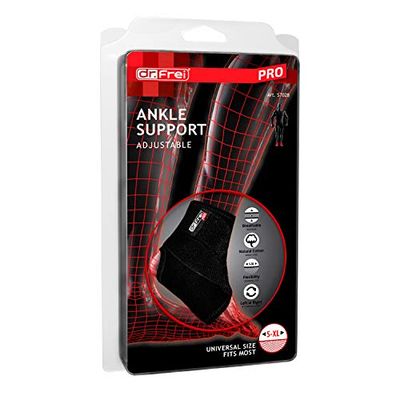 Dr.Frei Pro Medical/Sports Ankle Support Adjustable Universal Size fits Most, Black, Made in EU