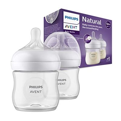 Philips Avent Natural Response-babyfles - 2 babymelkflessen van 125 ml voor pasgeboren en oudere baby's, BPA-vrij, voor 0 maanden en ouder (model SCY900/02)