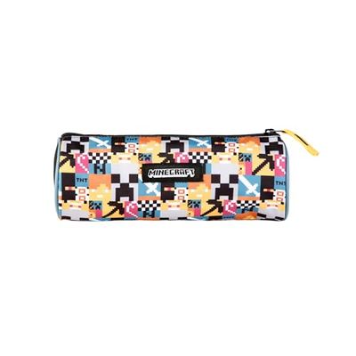 TOYBAGS Trousse Ronde Minecraft Pixel 8 x 22 x 8 cm, Sac à Dos Scolaire Mixte Enfant, Noir, L
