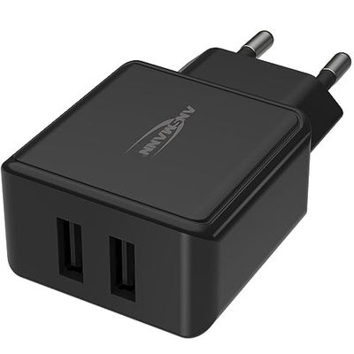 Ansmann USB-oplader van 12 W met 2 poorten, met intelligente oplaadbediening voor smartphones, tablets, GoPro, e-books, enz.