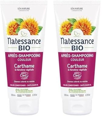 Natessance - Après-Shampooing Couleur - Carthame Bio & Kératine Végétale - Certifié Bio Cosmos Organic - Tube de 200 ml (Lot de 2)