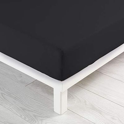 Douceur d'Intérieur Double Fitted Sheet, Cotton, Charcoal, 160 x 200 cm
