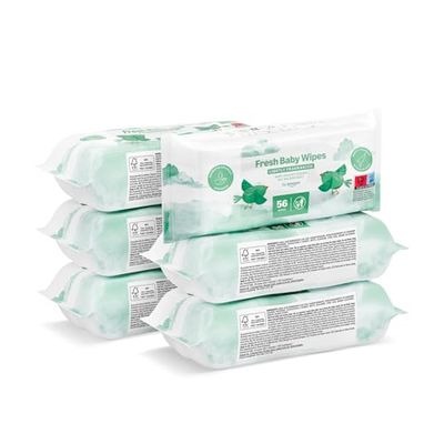 Amazon Brand - Mama Bear Fresh Lightly Fragranced Baby Wipes, 336 Count (6 Packs of 56)