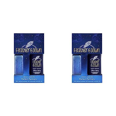 Feather & Down Sweet Dreams Perfect Partners Gift Set (50ml Pillow Spray & 10ml Roll-on) - With calming lavender & chamomile essential oils. Cruelty Free. (Pack of 2)