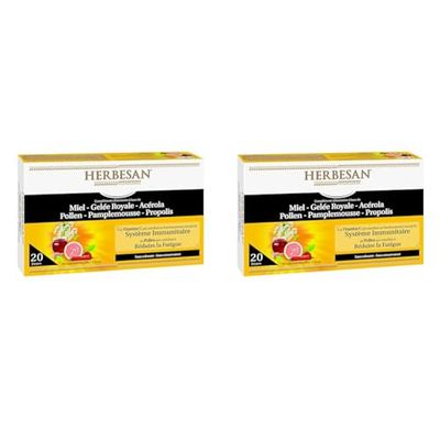 HERBESAN®- COMPLEXE VITALITÉ - Défenses immunitaire - Miel, Gelée Royale, Acérola, Pollen, Pamplemousse, Propolis - 20 ampoules de 10 ml (Lot de 2)