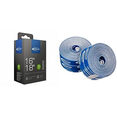 Schwalbe AV4 Chambre à air 16X1 1/8-1 3/8 Valve Schrader Noir & FJR152 - Fonds de Jantes Mixte Adulte - Bleu - 2 m x 15 mm