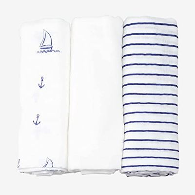 Trois Kilos Sept - Set of 3 Baby Swaddles - Certificié Oeko-tex - 70 x 70 cm - Cap Ferret Motif