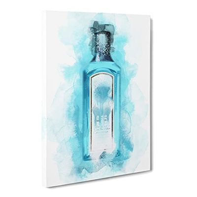 Gin Bottle Blue Modern Canvas Wall Art Print Ready to Hang, Framed Picture for Living Room Bedroom Home Office Décor, 24x16 Inch (60x40 cm)