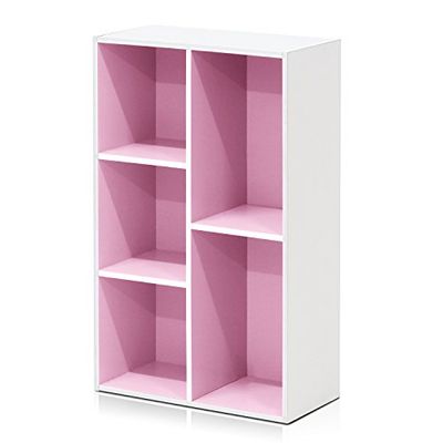 Furinno Luder Prateleira aberta livraria de 5 cubos, branco/rosa
