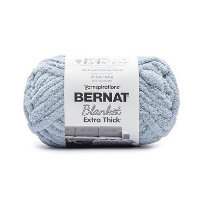 Bernat Blanket Extra Thick Fog Blue Yarn – 1 confezione da 598,74 g – 100% poliestere – 7 Jumbo – 70 m per lavoro a maglia, uncinetto, artigianato e amigurumi, filato di ciniglia grosso