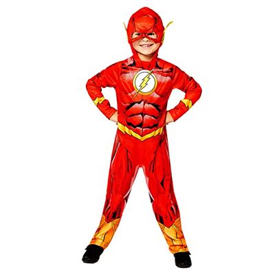 Amscan - Kinderkostuum The Flash, bedrukte overall met hoofddeksel, 100% gerecyclede materialen, serie, DC Super Heroes, themafeest, carnaval