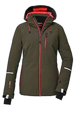 killtec Donne Giacca da sci/giacca funzionale con cappuccio staccabile con cerniera e ghetta antineve KSW 81 WMN SKI JCKT, olive, 44, 39746-000