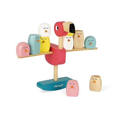 Janod - Zigolos Wooden Balancing Game Flamingo - Manipulation Game - Water-based Paint - For children from the Age of 3, J08230, Multicolored