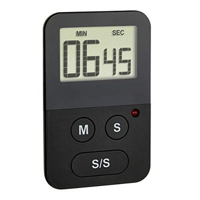 TFA Dostmann Digitale timer, 38.2047.01, met stopwatch, alarm-LED, klein en handig, zwart, (l) 50 x (b) 9 x (h) 80 mm