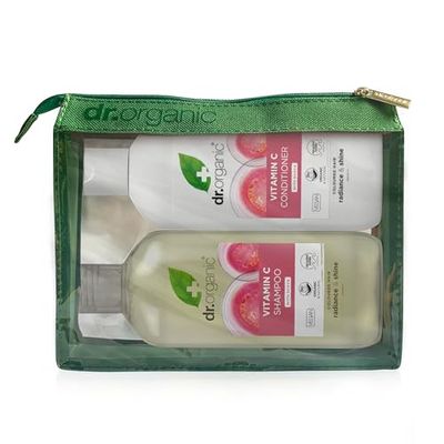 Dr Organic Vitamin C with Organic Guava Shampoo & Conditioner Set with Travel Bag, Coloured Hair, Natural, Vegan, Cruelty-Free, Paraben & SLS-Free, Organic, 265ml