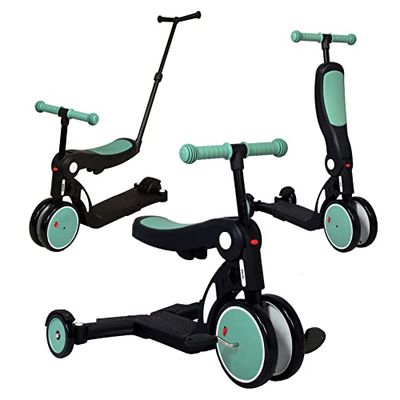 Looping SCOOTIZZ Draisienne Evolutive 5 en 1 avec Barre de poussée/Tricycle Bébé Évolutif/Trottinette Enfant | avec Barre de poussée, Vert Amande