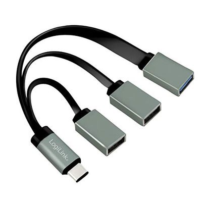 LogiLink UA0315 - USB-C (USB 3.1 Gen1 tot 5 Gbps) Hub met rechte stekker naar 2X USB 2.0 (type A-aansluiting) + 1x USB 3.0 (type A-bus), antraciet