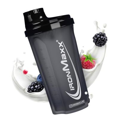 IronMaxx Protein Shaker - negro noche 700ml | Mezclador de proteínas con tapa de rosca, tamiz & escala de medición | a prueba de fugas, apto para lavavajillas y sin plastificantes BPA ni DEHP