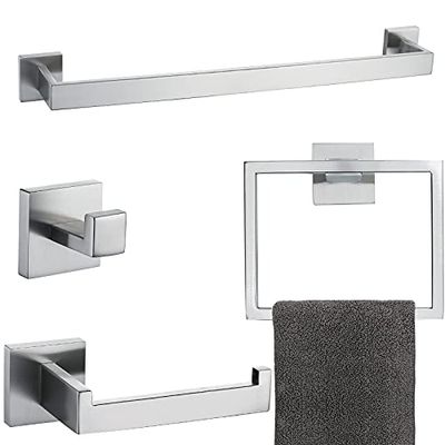 Juego de 4 Accesorios de baño cepillados de Acero Inoxidable, Juego de Accesorios de baño Cuadrados montados en la Pared, níquel Cepillado de 23.6 Pulgadas