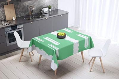 Bonamaison, Anti-moisissure, Séchage Rapide, Résistant aux Taches, Lavable en Machine, 100% Polyester Nappe de Table, Vert pétrole, Blanc, 140 x 140 Cm - Conçu et Fabriqué en Turquie