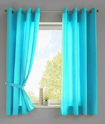 Gardinenbox Berlin 20405N2 Lot de 2 Rideaux à œillets Turquoise Opaques en microsatin translucide uni Mat 175 x 140 cm
